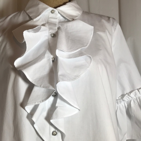 🆕 Karl Lagerfeld White Ruffle Blouse Poet Pirate - Picture 4 of 7